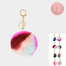 12PCS - Faux Fur Pom Pom Keychains