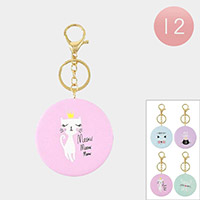 12PCS - Cat Printed Compact Mirror Keychains