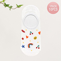 10Pairs - Heart Lips Cherry Smile Rainbow Flower Star Patterned Socks