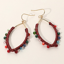 Thread Wrapped Faceted Bead Trimmed Open Marquise Dangle Earrings