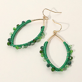 Thread Wrapped Faceted Bead Trimmed Open Marquise Dangle Earrings