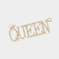 QUEEN Rhinestone Embellished Message Pin Brooch