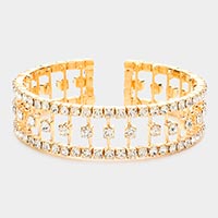 Brass Metal Rhinestone Embellished Cuff Evening Bracelet