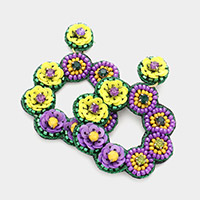 Mardi Gras Sequin Seed Beaded Open Circle Dangle Earrings