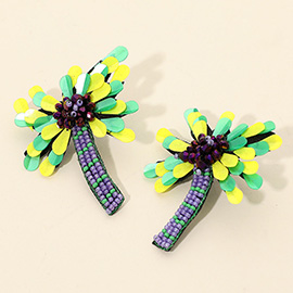 Mardi Gras Beaded Palm Tree Earrings