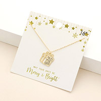Merry and Happy Message Metal Christmas Gift Pendant Necklace