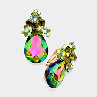 Bubble Stone Cluster Teardrop Accented Clip on Evening Earrings