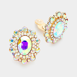 Oval Stone Accented Clip on Evening Earrings