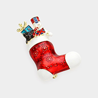 Enamel Christmas Sock Pin Brooch