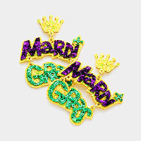 Mardi Gras Glittered Message Dangle Earrings