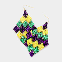 Mardi Gras Glittered Rhombus Link Dangle Earrings