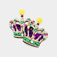 Mardi Gras Glittered Crown Dangle Earrings