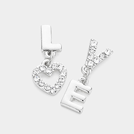 LOVE Rhinestone Embellished Message Mismatched Dangle Earrings