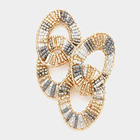 Tiny Bead Embellished Irregular Open Oval Link Earrings