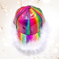 Faux Feather Trimmed Hologram Baseball Cap