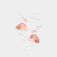 Enamel Antique Metal Flamingo Dangle Earrings