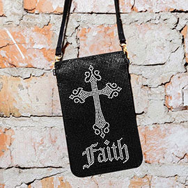 faith Message Bling Cross Transparent Phone Case Crossbody Bag
