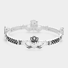 Antique Metal Claddagh Heart Accent Stretch Bracelet