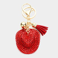 Studded Cowboy Hat Faux Suede Tassel Keychain