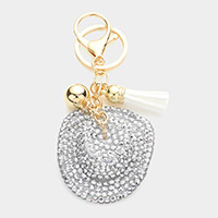 Studded Cowboy Hat Faux Suede Tassel Keychain