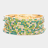 11PCS - Colorful Rhinestone Layered Stretch Bracelets