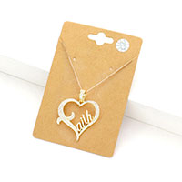 faith Message CZ Open Heart Pendant Necklace