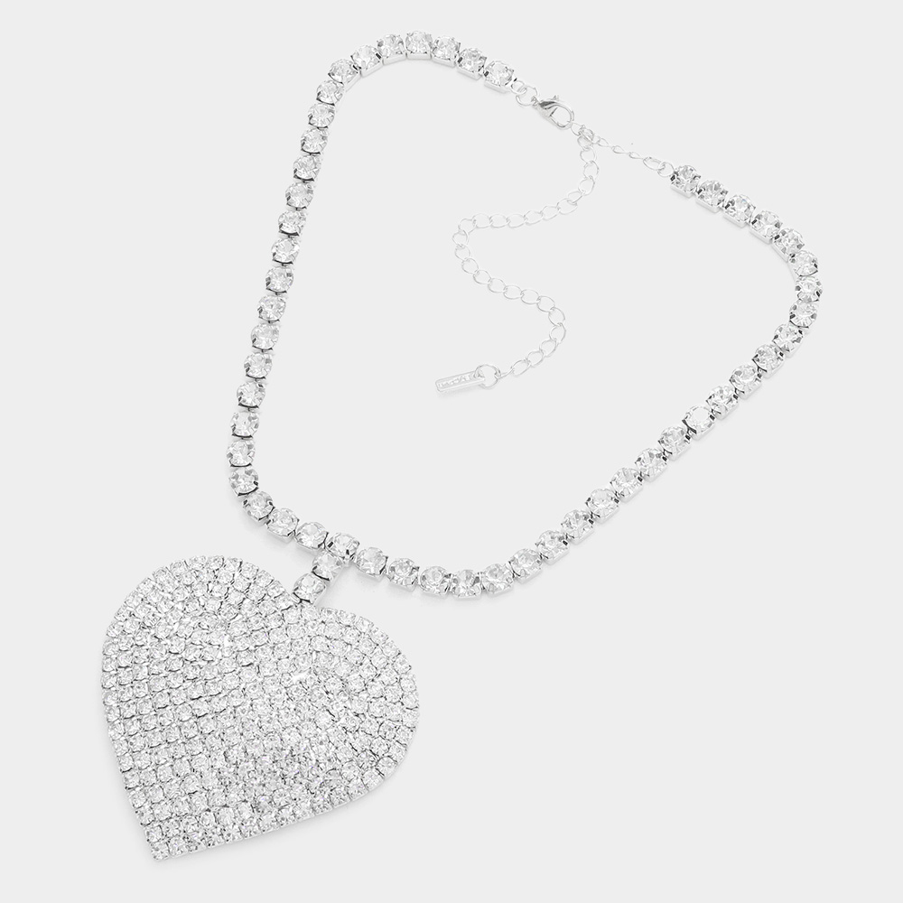 Rhinestone Heart Pendant Necklace