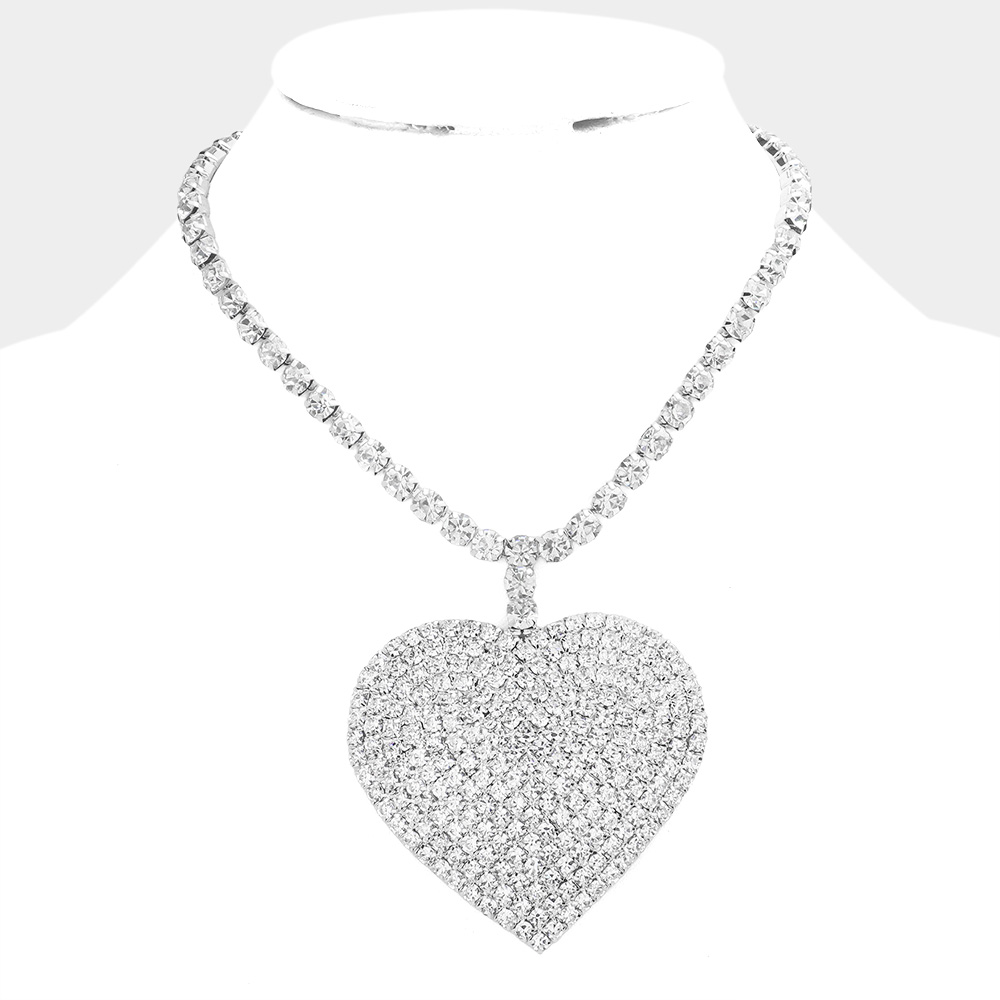 Rhinestone Heart Pendant Necklace