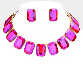 Emerald Cut Stone Link Evening Necklace