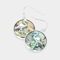 Flamingo Accented Abalone Round Dangle Earrings