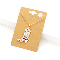 CZ Western Boot Pendant Necklace