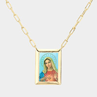 Gold Dipped Brass Metal Virgin Mary Pendant Necklace