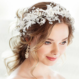 Pearl Centered Bicone Bead Flower Bun Wrap Headpiece