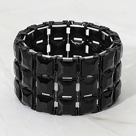 3-Rows Square Stone Stretch Evening Bracelet