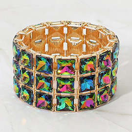 3-Rows Square Stone Stretch Evening Bracelet