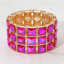 3-Rows Square Stone Stretch Evening Bracelet