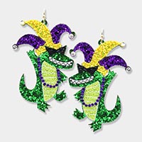 Mardi Gras Glittered Crocodile Dangle Earrings