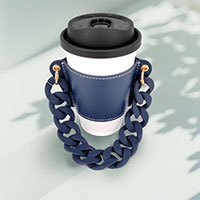 Faux Leather Coffee Cup Sleeve With Resin Chain Strap