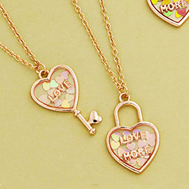 2PCS - Love & Love More BFF Heart Lock Key Necklace Set