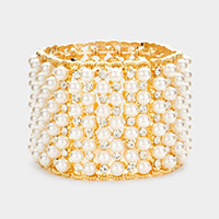 Pearl Round Stone Cluster Stretch Bracelet