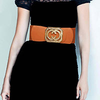 Stone Embellished Double Open Circle Link Stretch Elastic Belt