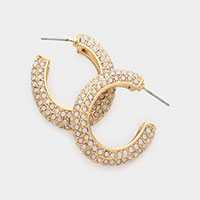 Rhinestone Embellished Oval Hoop Evening Earrings
