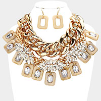 Emerald Cut Stone Centered Celluloid Acetate Open Rectangle Statement Necklace