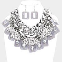 Emerald Cut Stone Centered Celluloid Acetate Open Rectangle Statement Necklace