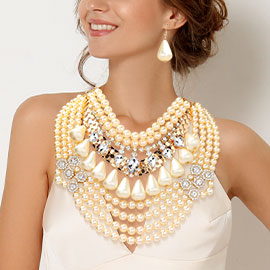 Multi Layered Pearl Bib Statement Necklace