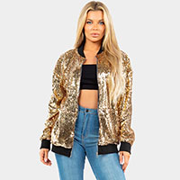 Reversible Sequin Zip Up Bomber Jacket