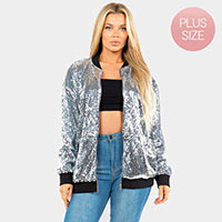 Reversible Sequin Zip Up Bomber Jacket