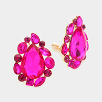 Teardrop Stone Accented Clip on Evening Earrings