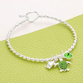 Rhinestone Embellished Turtle Charm Hook Bracelet
