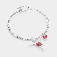 Rhinestone Embellished Flamingo Charm Hook Bracelet
